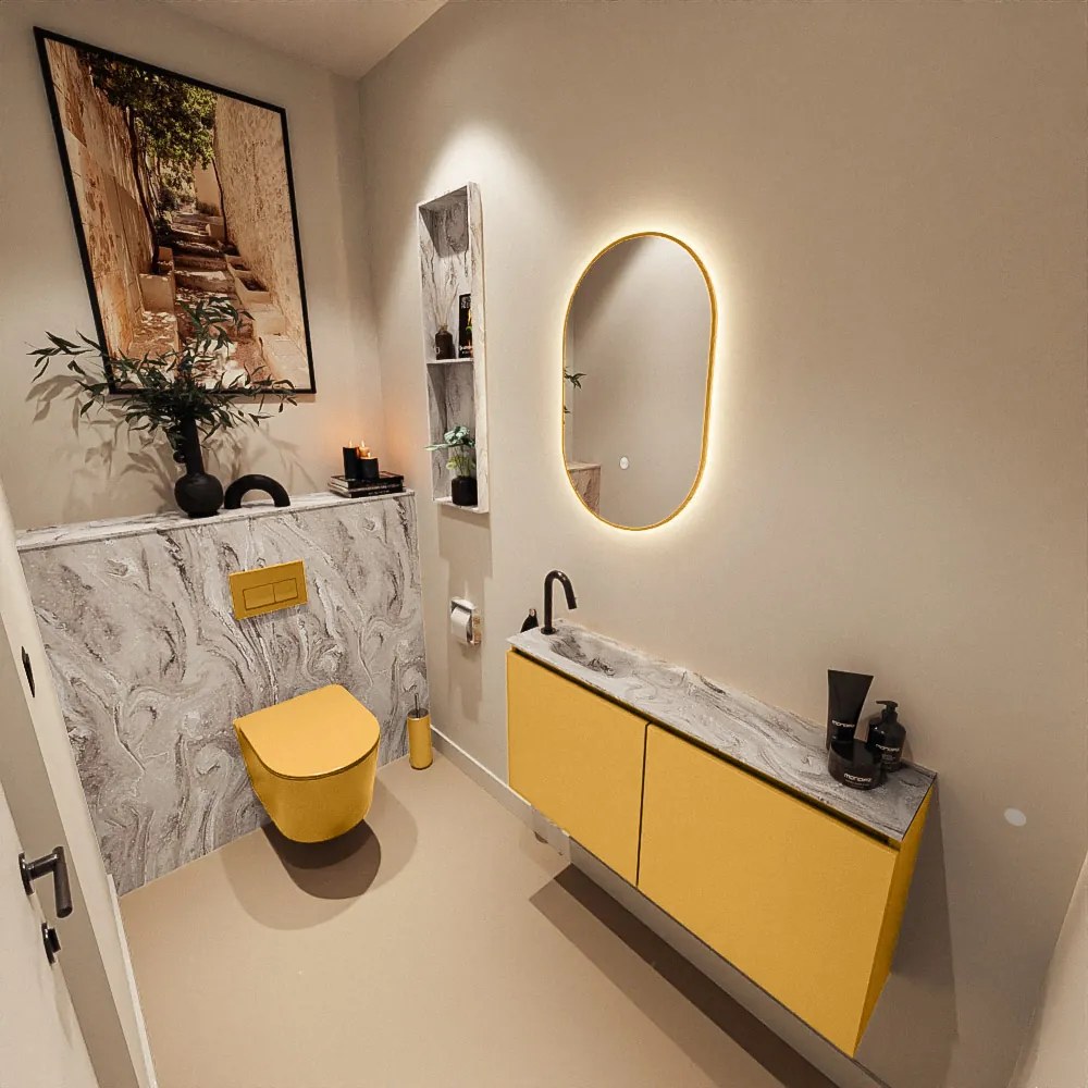 Mondiaz Ture DLux toiletmeubel 100cm ocher met wastafel glace links met kraangat