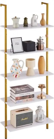 VEVOR Ladderplank met metalen frame, 5 niveaus, boekenplank aan de muur, industriële vierkante pijpplank, 61x30 cm, houder voor kleine spullen voor keuken, slaapkamer, badkamer, woonkamer, goudwit