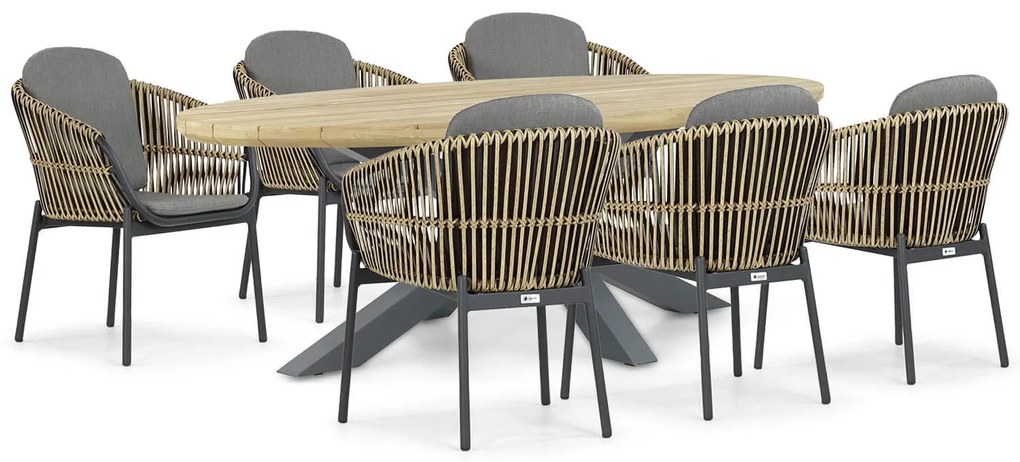 Tuinset 6 personen 240 cm Aluminium/wicker Taupe Coco Nathan/Diogo