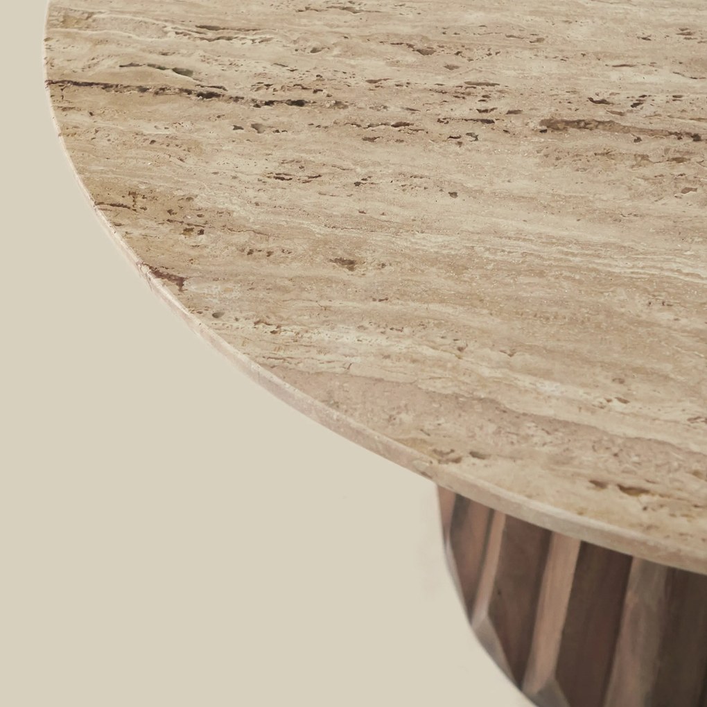 Ronde Eettafel Travertin Blad - 120 X 120cm.