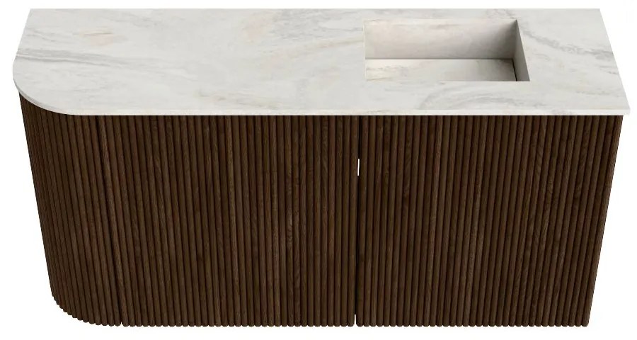 Mondiaz Joya DLux 80cm toiletmeubel ronding links walnut met wastafel faye rechts zonder kraangat ostra