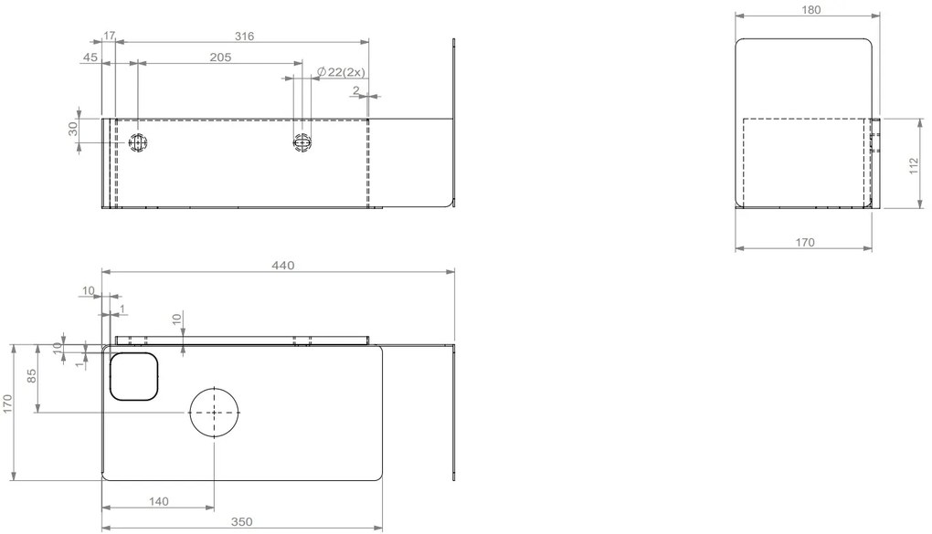 Clou New Flush 3 open kast met handdoekhouder links zwart mat