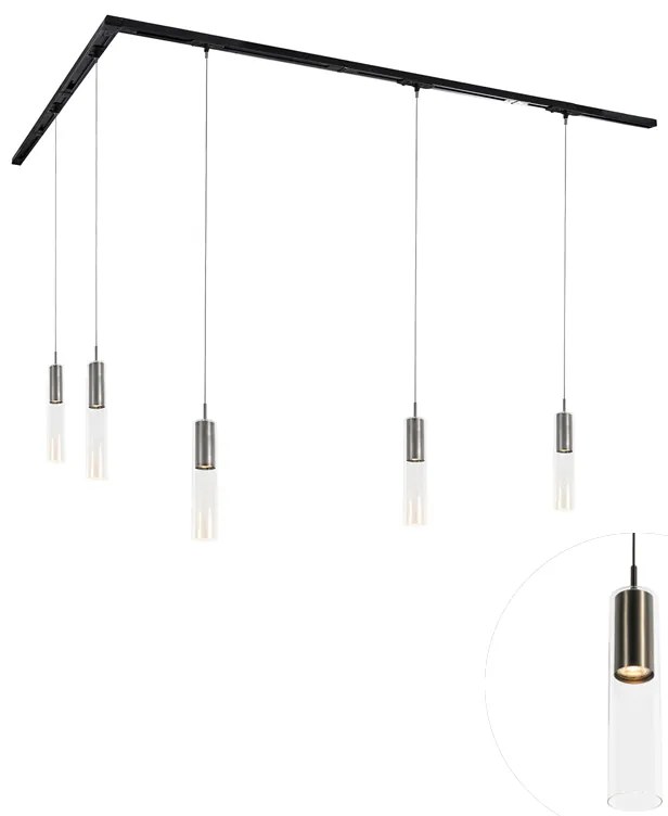 Modern railsysteem met 5 hanglampen gunmetal 1-fase - Iconic Lloyd GU10 Binnenverlichting Lamp
