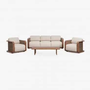 Tuinset Met 3-zitsbank, 2 Fauteuils En Salontafel Van Noira Acaciahout Acacia Bruin - Sklum