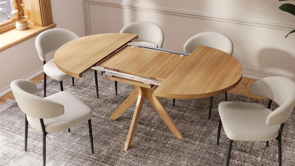 RENZO Natuurlijk Eiken - RONDE HOUTEN TAFEL Ø110 UITKLAPBAAR TOT 180 cm | VOOR DE KEUKEN EETKAMER WOONKAMER RETRO