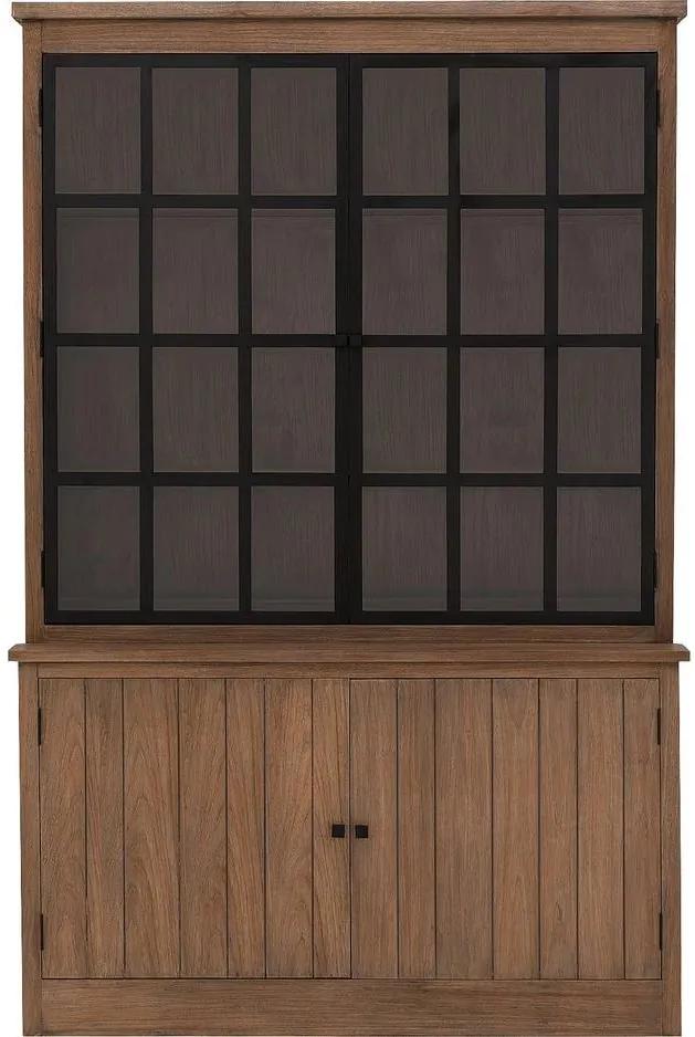 Goossens Buffetkast Teunis, 2 glasdeuren 2 dichte deuren, onbewerkt teak, 144 x 220 x 52 cm, stijlvol landelijk