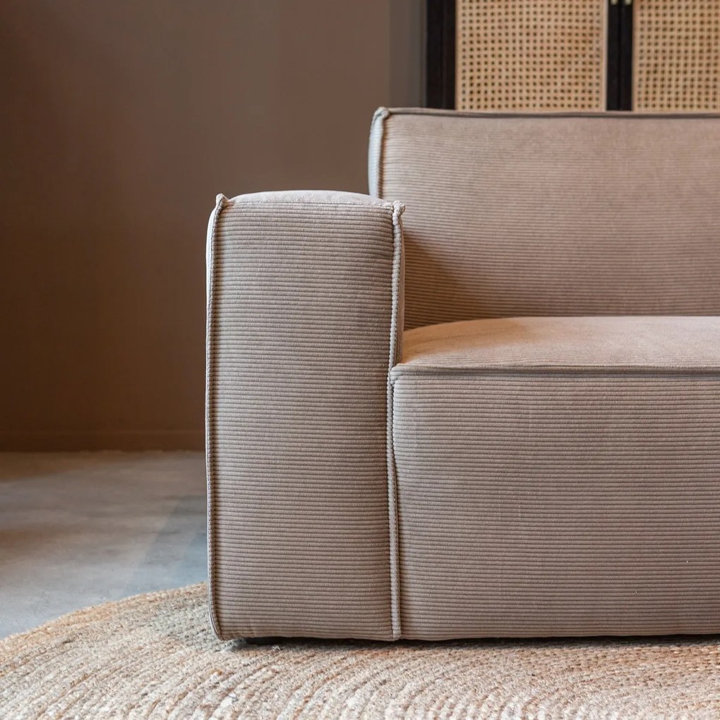 Moderne Hoekbank Beige Ottoman Rechts