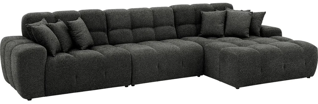 Goossens Excellent Bank Kubus - 30 X 30 Cm Stiksel zwart, stof, 1,5-zits, modern design met chaise longue rechts