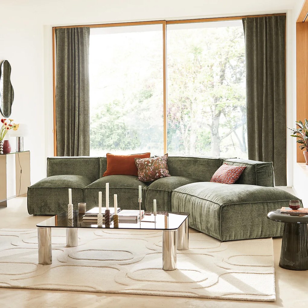 Loungebank element rechts voor modulaire bank, in vintage ribfluweel, SEVEN