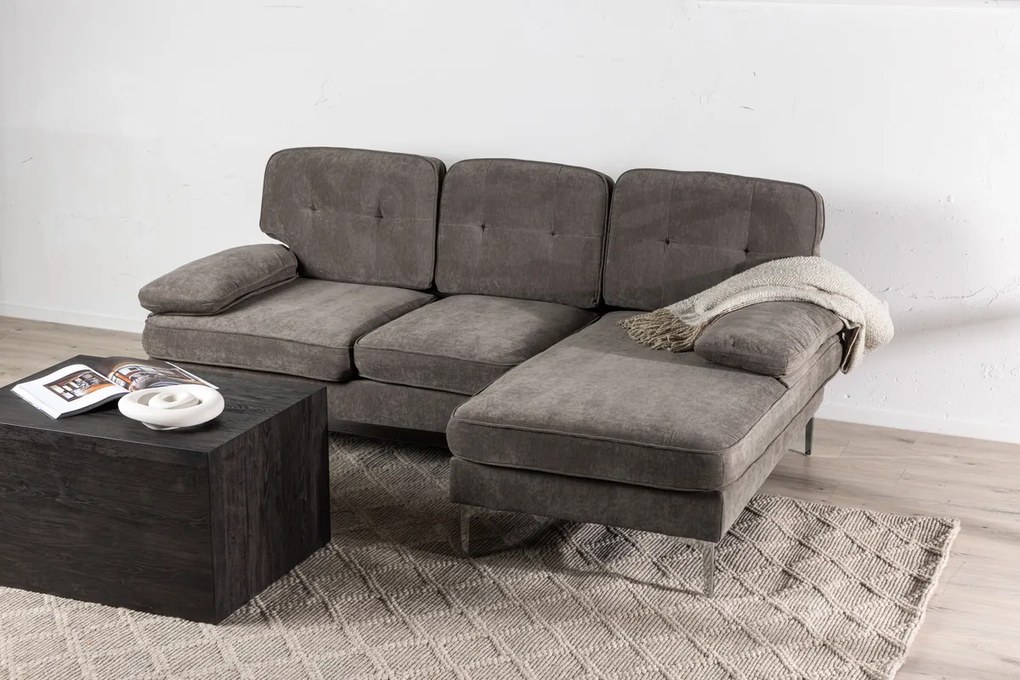 Jörn Reims Sofa - Bank met Chaise Longue - 3-Zitsbank - Grijs Stof - Jorn