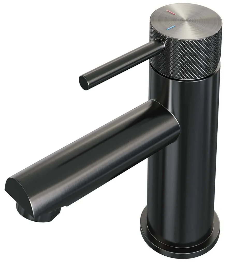 Brauer Gunmetal Carving wastafelkraan met lange, ronde handgreep en ColdStart gunmetal geborsteld PVD