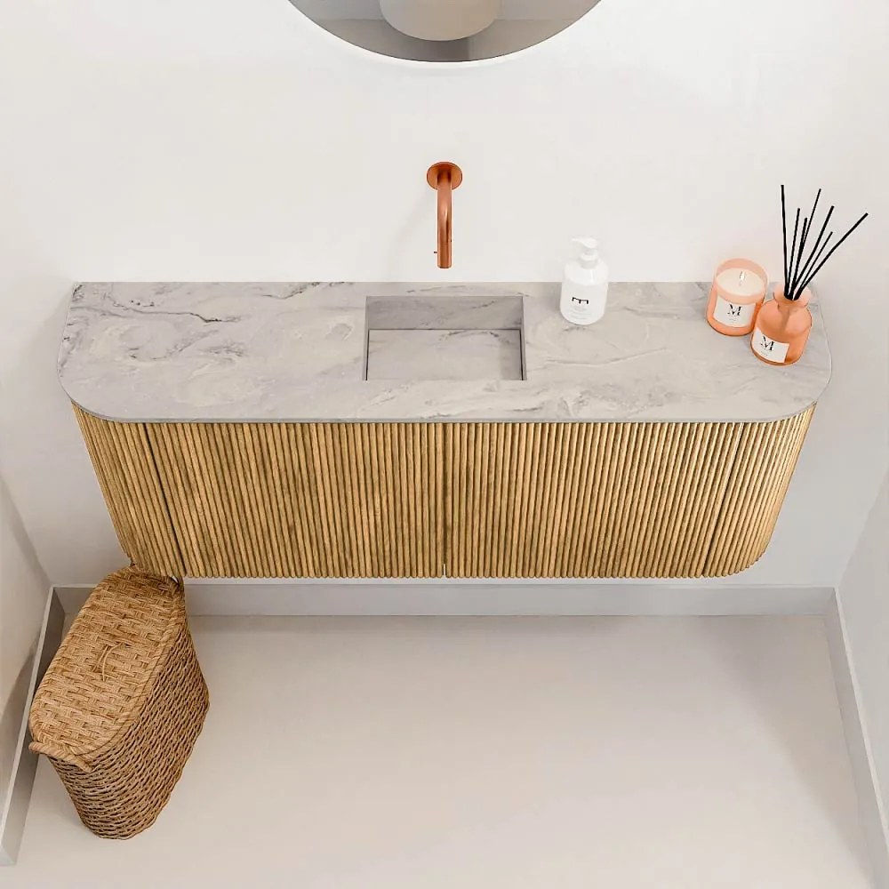 Mondiaz Joya DLux 105cm toiletmeubel ronding links/rechts oak met wastafel faye midden zonder kraangat glace