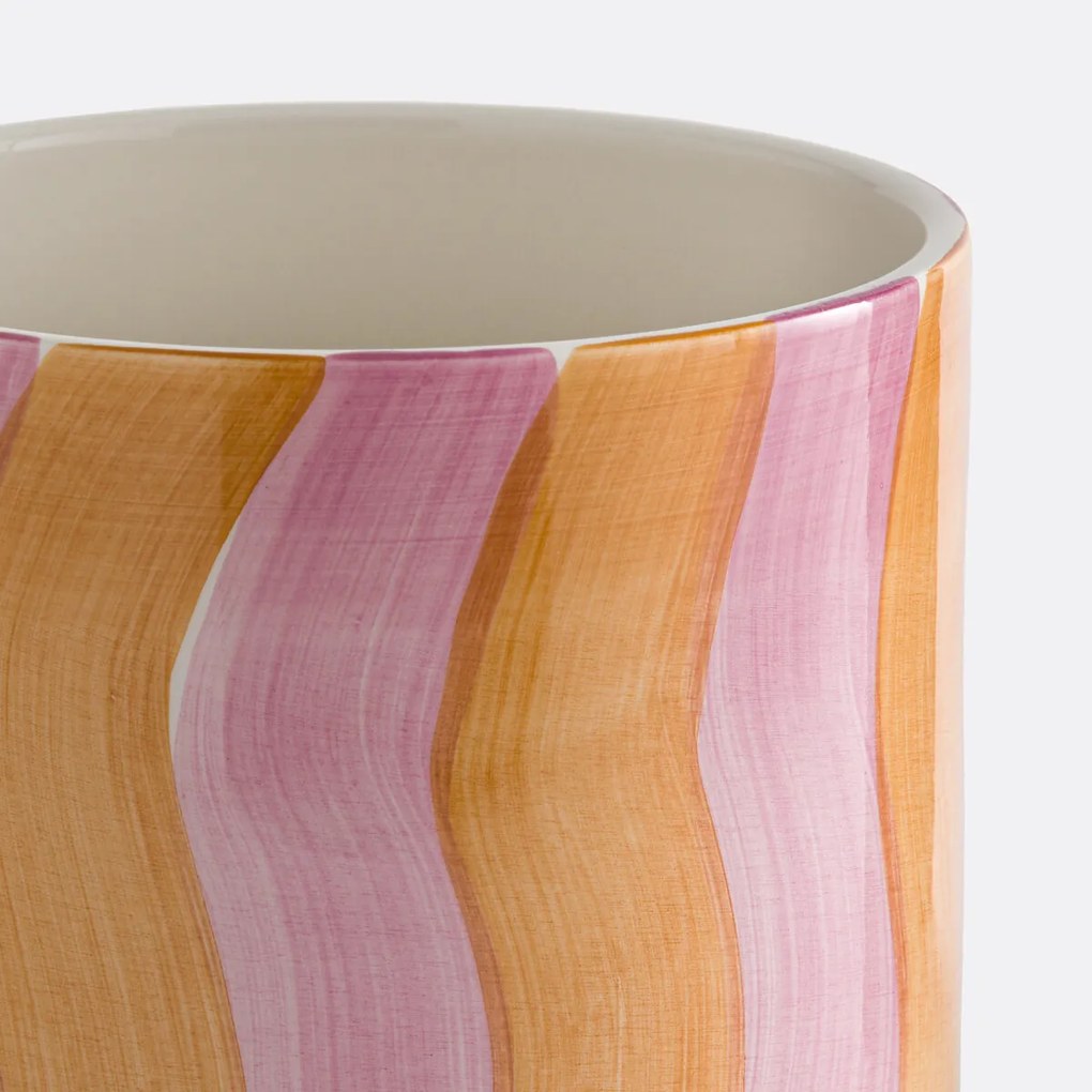 Bloempot met strepen van geglazuurd keramiek, diameter 14 cm, TOUMA