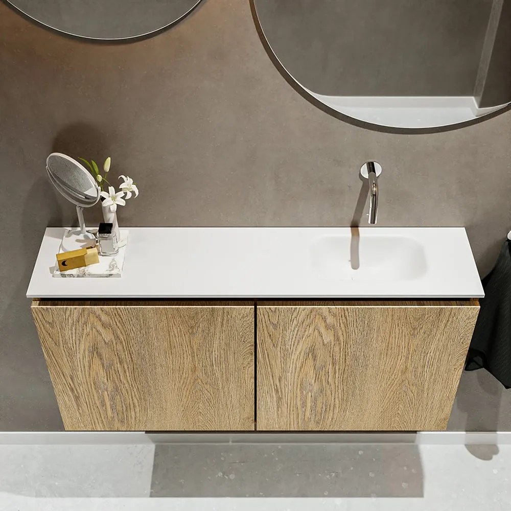 Mondiaz Ture 100cm toiletmeubel washed oak met wastafel talc rechts geen kraangat