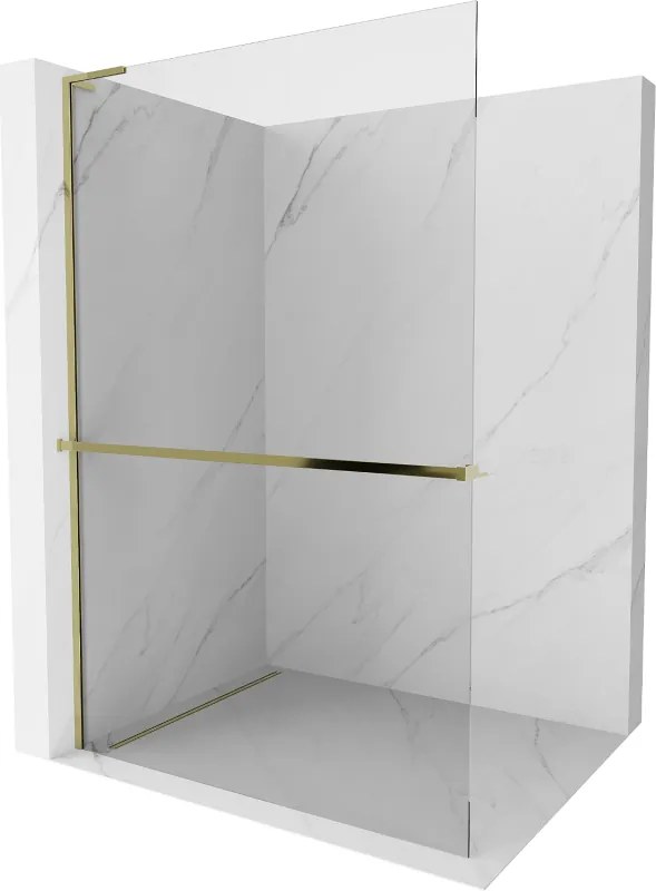 Mexen Kioto+ L douchescherm met plank Walk-in 75 x 200 cm, transparant, goud - 800-075-123-50-00