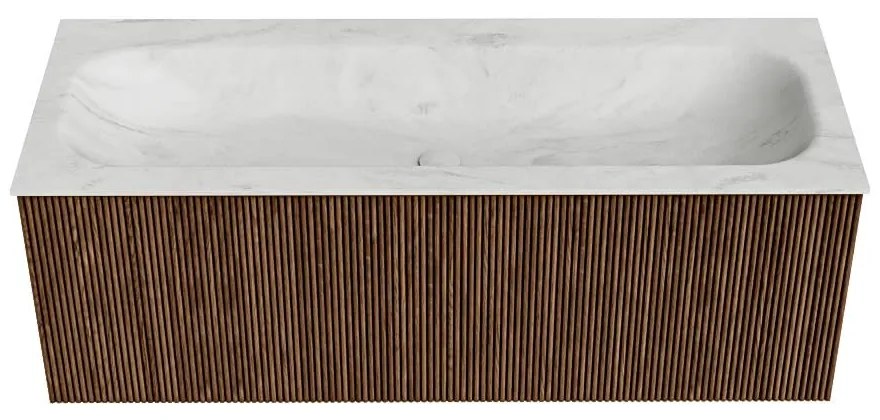 Mondiaz Kurve-dlux 120cm badmeubel walnut met 1 lade en wastafel big large midden 1 kraangat opalo