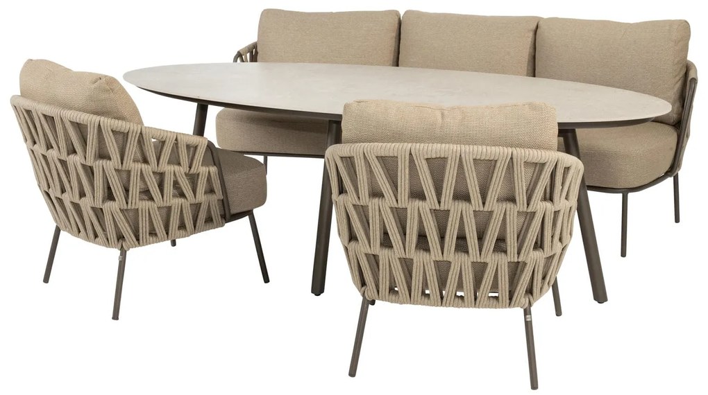 4 Seasons Outdoor Mallorca low dining tuinset terre met Salute tafel Tuinset bruin weerbestendig