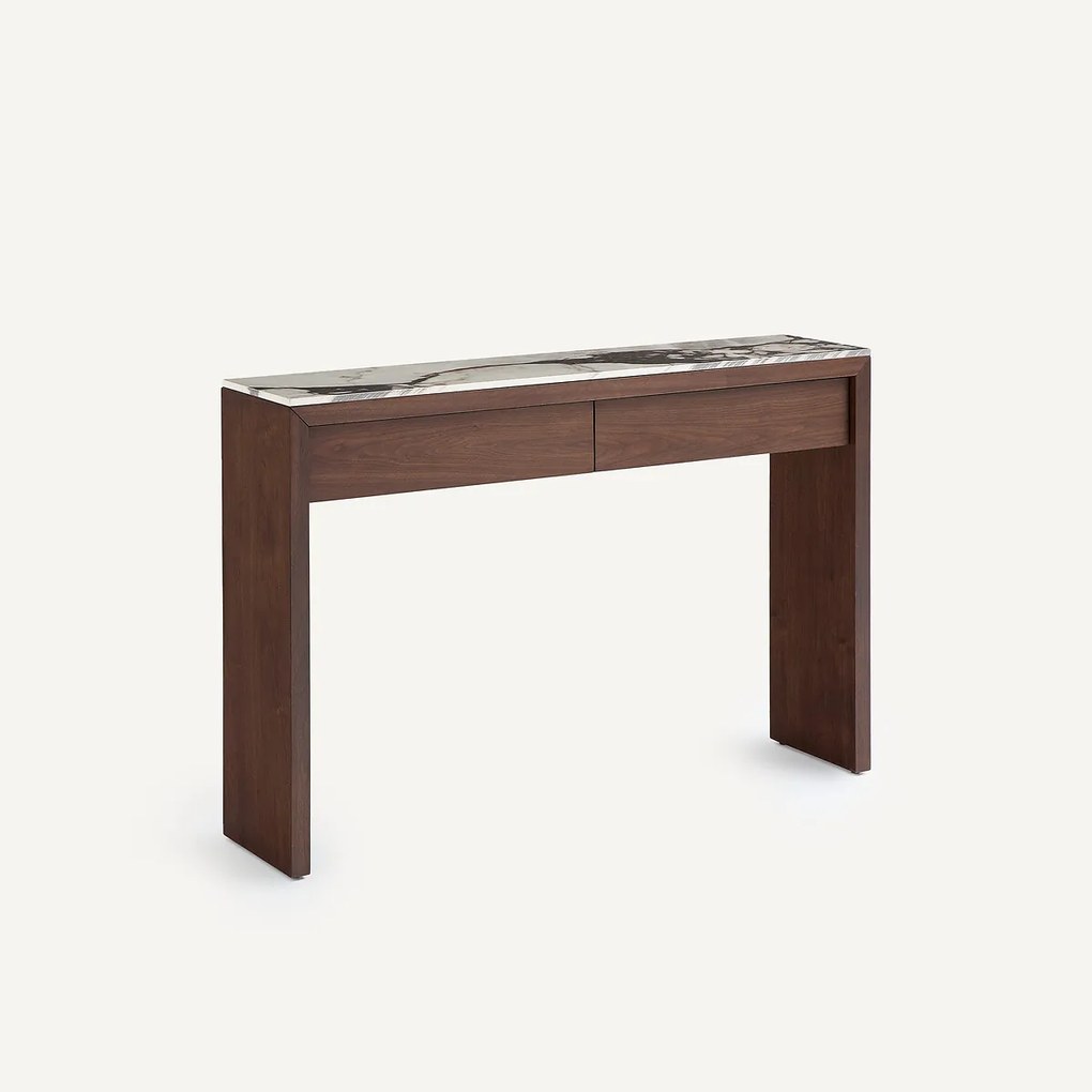 Keramische wandtafel met marmereffect en walnootfineer, DIANA