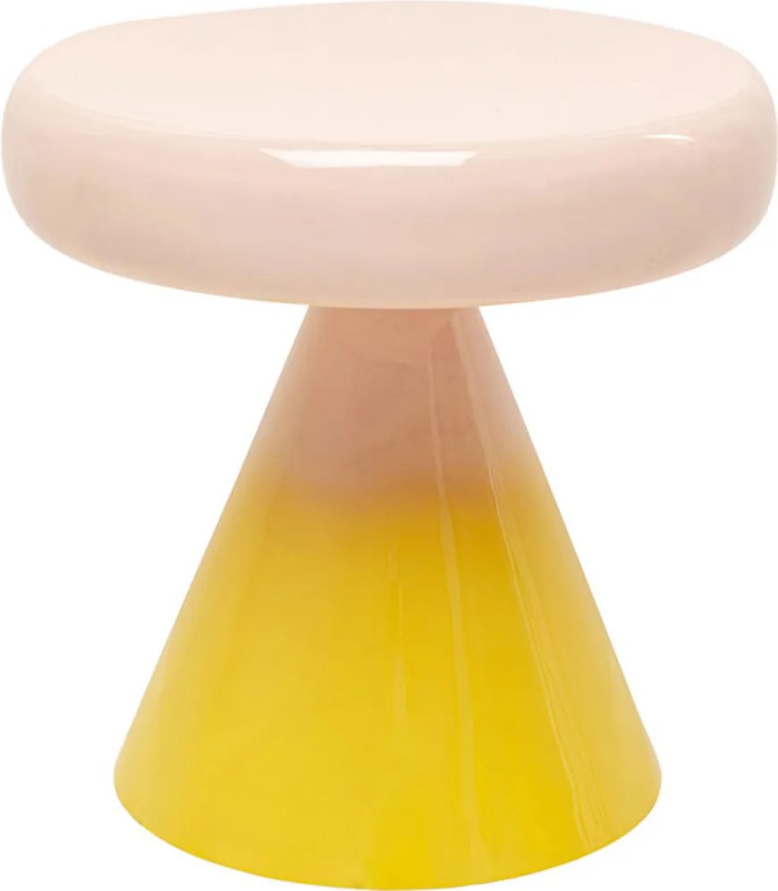 Retro Salontafel Roze Geel Emaille - 42 X 42cm.