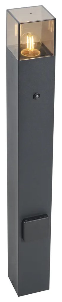 Modern buiten paaltje zwart met smoke glas 70cm met schemersensor IP44 - Denmark