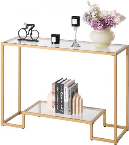 VEVOR 2-laags consoletafel, moderne rechthoekige haltafel (107 x 35,4 x 75,5 cm) met gehard glazen blad, bijzettafel met kantelbeveiliging voor woonkamer, hal, entreehal