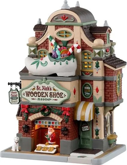 Lemax - 'St. Nick's Wooden Shoe Shop' - Verlicht gebouw - Exclusief adapter (werkt ook op batterijen)