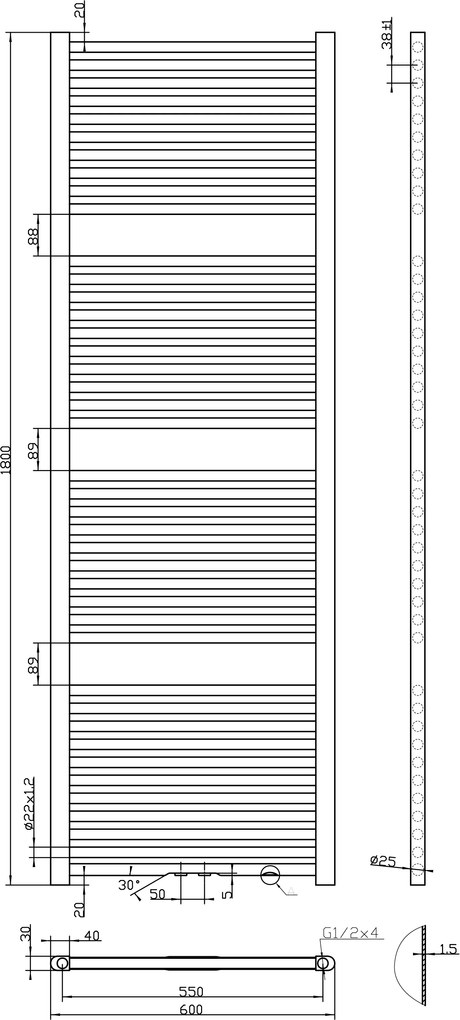 Best Design Zero badkamer radiator 180x60cm mat zwart