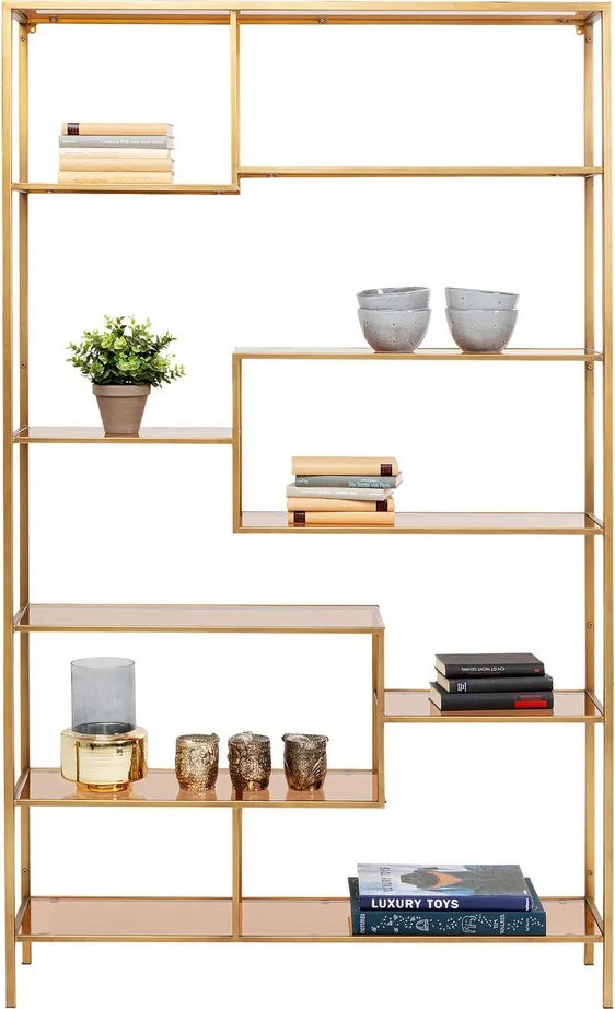 Hoog Wandrek Staal Met Glas Goud - 115x30x195cm.