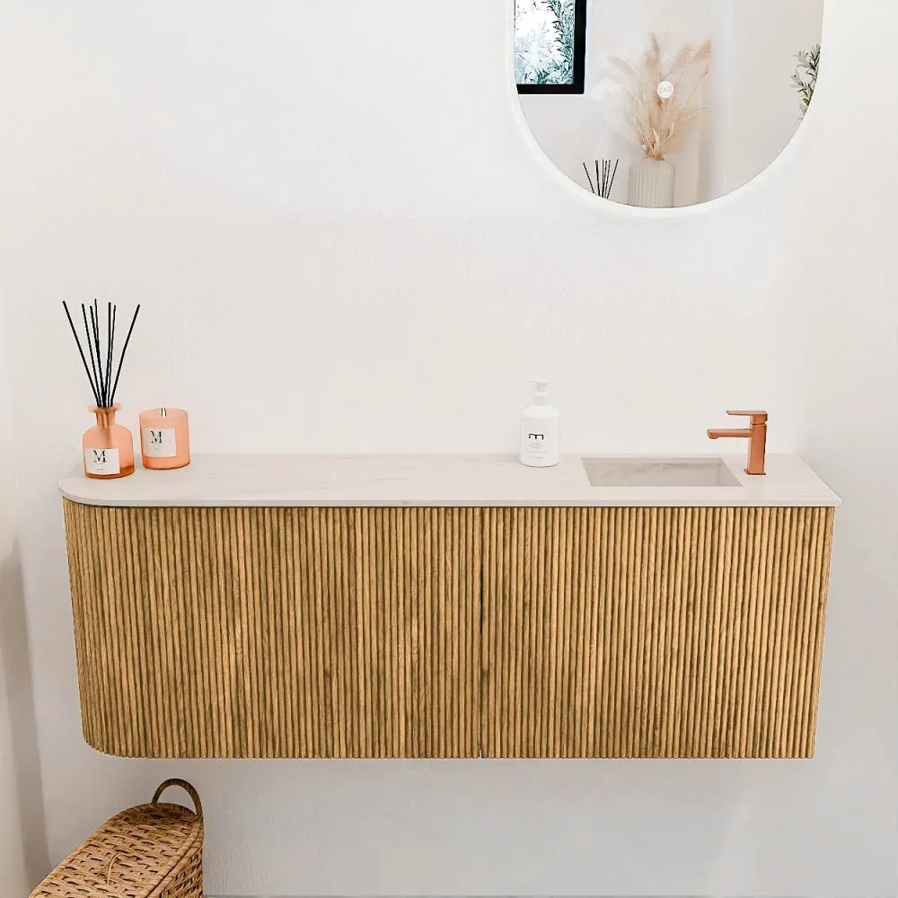 Mondiaz Joya DLux 110cm toiletmeubel ronding links oak met wastafel faye rechts 1 kraangat meli