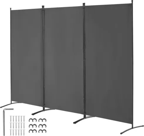 VEVOR Room Divider 3 Panelen Kamerverdeler 260 x 184 x 52 cm, Opvouwbaar Privacy Scherm &amp; Draagbare Scheidingswand voor Ruimteverdeling, Vrijstaande Kamerverdeler voor Kantoor Slaapkamer Studeerkamer, Grijs