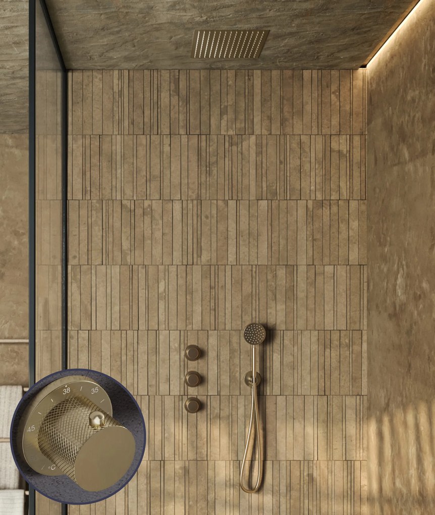 Saniclear Plus Curved inbouw regendouche met inbouw douchekop 30x30cm geborsteld messing - mat goud