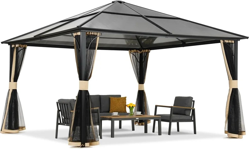 Moderne tuinprieel Santiago 4x4 m met klamboe Garden Point beige