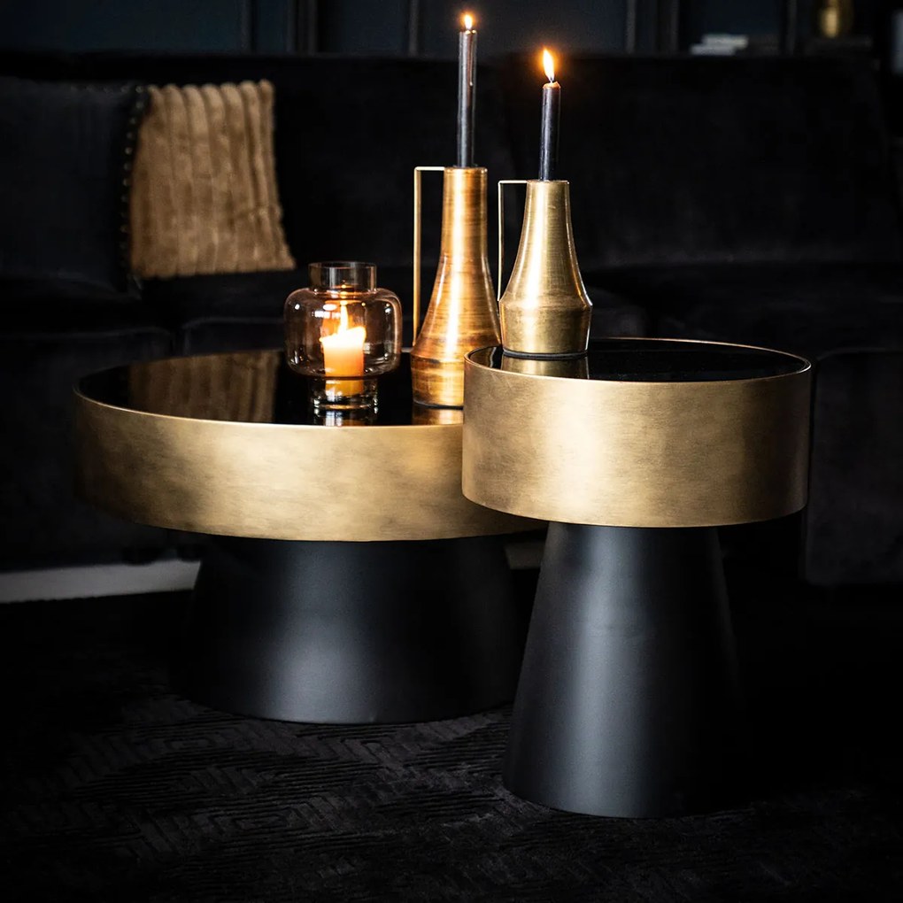 Ronde Salontafel Zwart Met Goud - 75 X 75cm.
