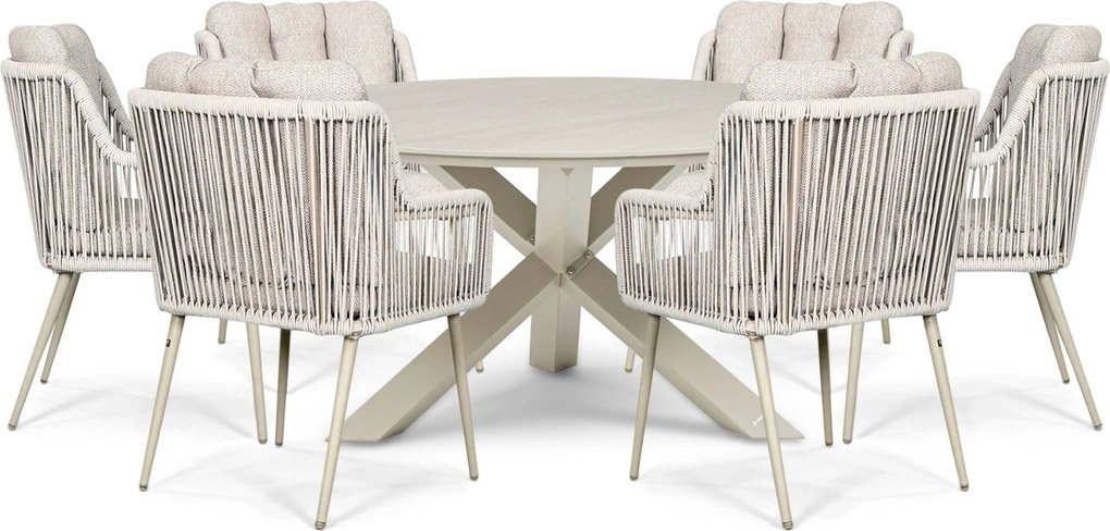 Tuinset Ronde Tuintafel 6 personen 150 cm Rope Zand/Beige  Lifestyle Garden Furniture Tivoli/Xento