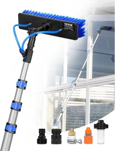 VEVOR Telescopische wasborstel met telescopische steel, 3,6 m lange telescopische steel met uitschuifbare steel, 180° draaibare borstelkop en 20 m slang, voor huishoudelijk en buitengebruik voor caravanzonnepanelen.