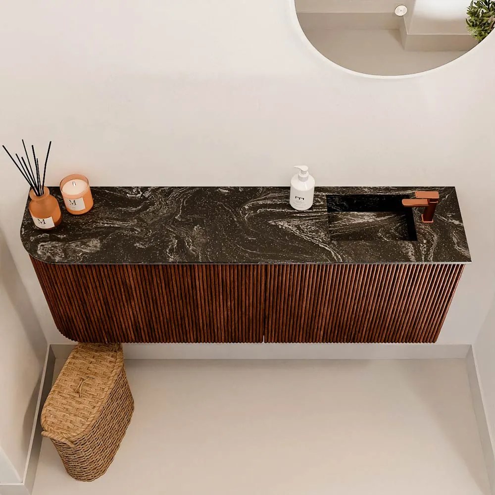Mondiaz Joya DLux 110cm toiletmeubel ronding links ruby met wastafel faye rechts 1 kraangat lava