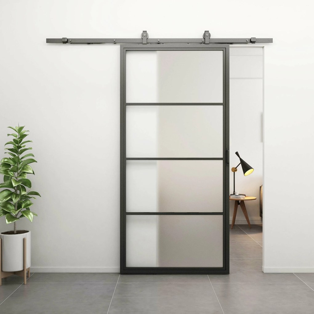 Stalen Schuifdeur - 4-vaks Met Helder Glas - Zwart - Incl. Rails
