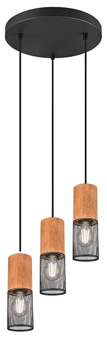 Industriële hanglamp zwart met hout 3-lichts - Manon Industriele / Industrie / Industrial E27 Binnenverlichting Lamp