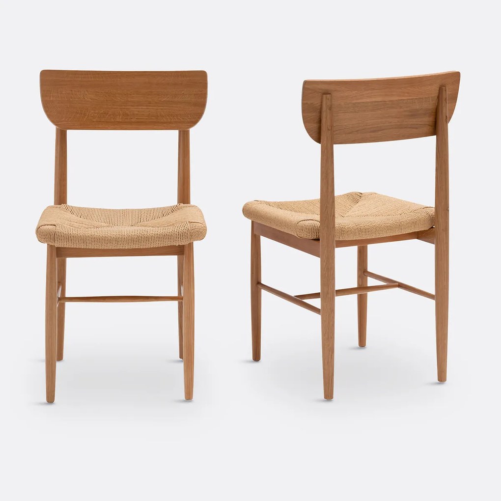 Set van 2 stoelen in massief eik en vlechtwerk, Andre