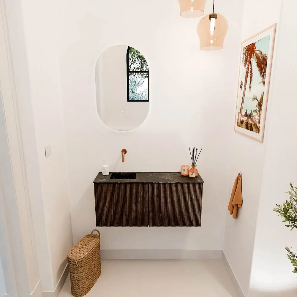 Mondiaz Joya DLux 90cm toiletmeubel walnut met wastafel faye links zonder kraangat lava