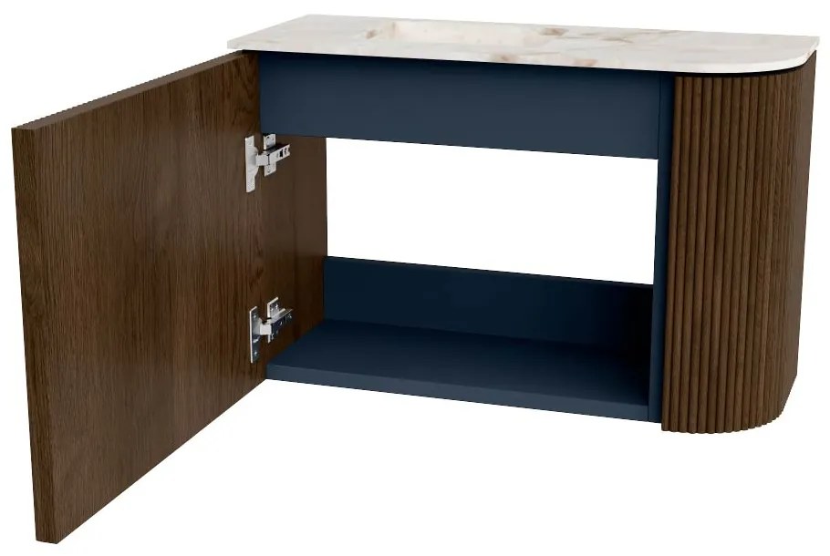 Mondiaz Joya DLux 60cm toiletmeubel ronding rechts walnut met wastafel faye links 1 kraangat frappe