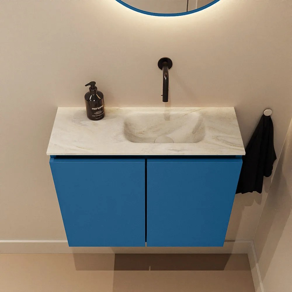 Mondiaz Ture DLux toiletmeubel 60cm jeans met wastafel ostra rechts zonder kraangat