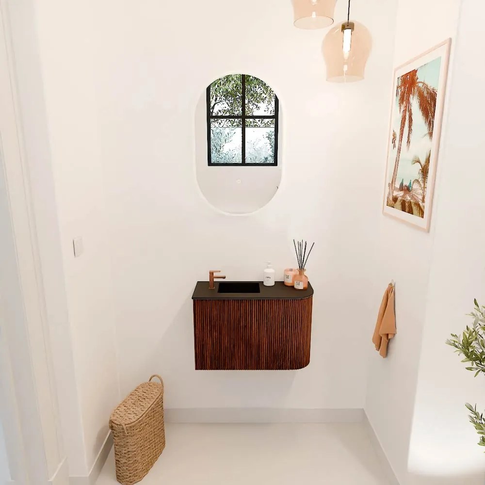 Mondiaz Joya 60cm toiletmeubel ronding rechts ruby met wastafel faye links 1 kraangat urban