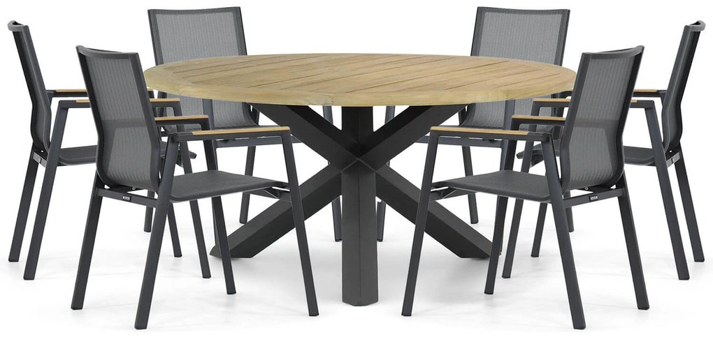 Tuinset Ronde Tuintafel 6 personen 160 cm Aluminium/textileen Grijs Lifestyle Garden Furniture Fiora/Rockville