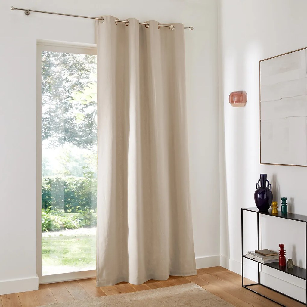 Effen oogjesgordijn van geweven katoenen Panama