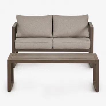 Tuinset Met 2-zitsbank En Salontafel Van Aluminium 110x55cm Lipov Bruin – Chocolade - Sklum