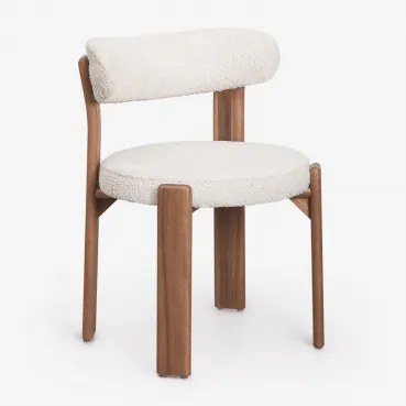 Set Van 4 Eetkamerstoelen Van Acaciahout En Bouclé Stof Milos Acacia Bruin & Crèmebeige Boucléstof - Sklum