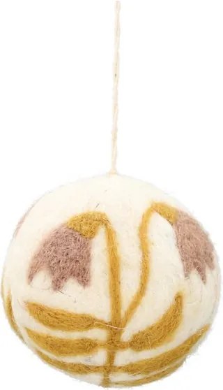Kerstbal met roze bloem, vilt, wit, Ø6 cm