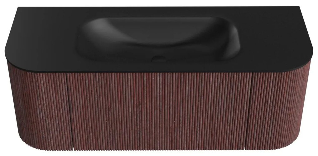 Mondiaz Kurve 120cm badmeubel ronding links/rechts ruby met 1 lade en 2 deuren en wastafel big small midden zonder kraangat urban