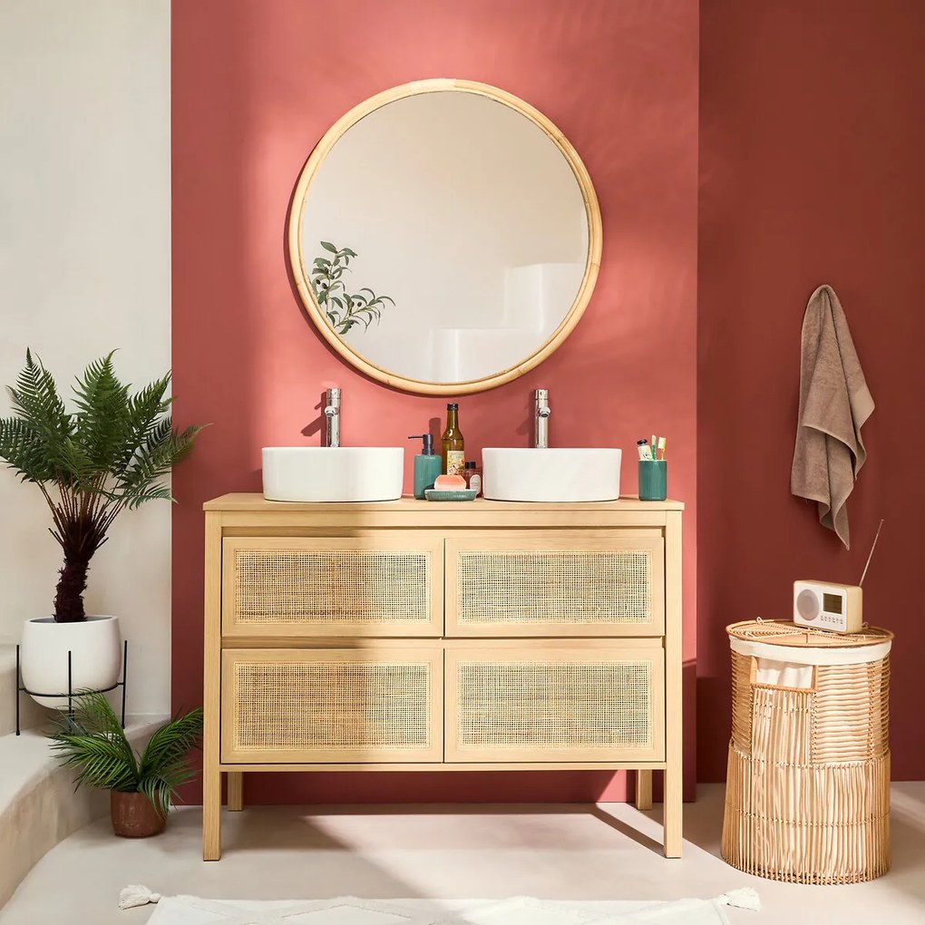 Wastafelmeubel met 4 lades in riethout L120cm, Lumpa